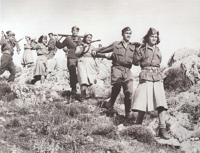 A group of Macedonian female partisans, participants in the Greek Civil War (1946 - 1949) on the side of NOF